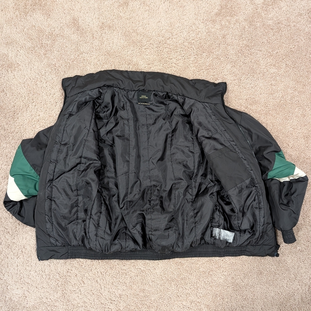 Urban Outfitters Black Green White Striped Puffer Jacket Size XS - Picture 3 of 13